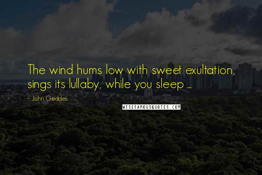 John Geddes Quotes: The wind hums low with sweet exultation, sings its lullaby, while you sleep ...