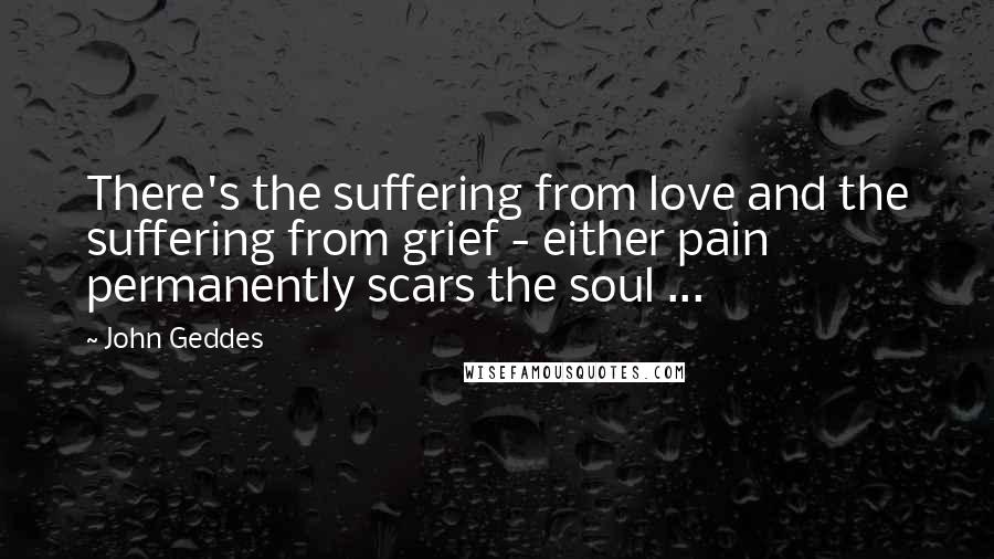 John Geddes Quotes: There's the suffering from love and the suffering from grief - either pain permanently scars the soul ...