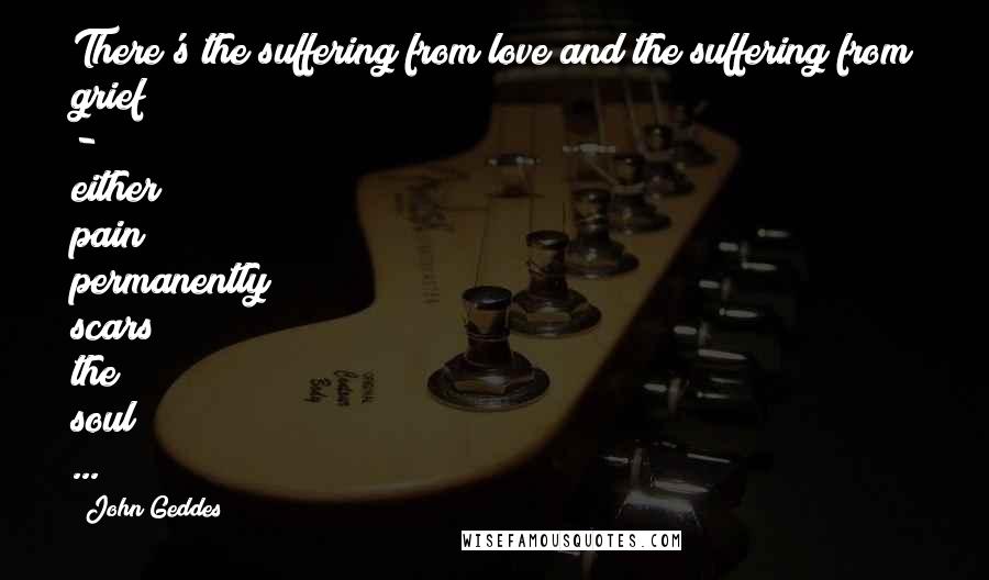 John Geddes Quotes: There's the suffering from love and the suffering from grief - either pain permanently scars the soul ...