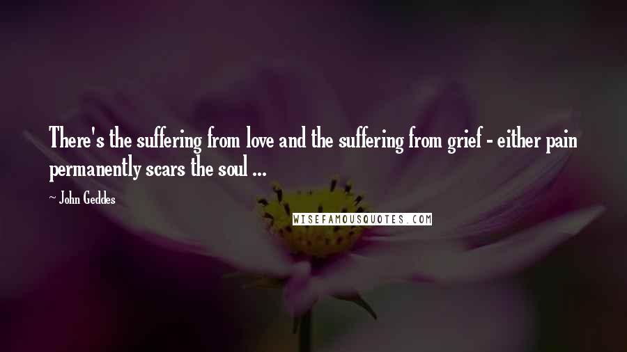 John Geddes Quotes: There's the suffering from love and the suffering from grief - either pain permanently scars the soul ...