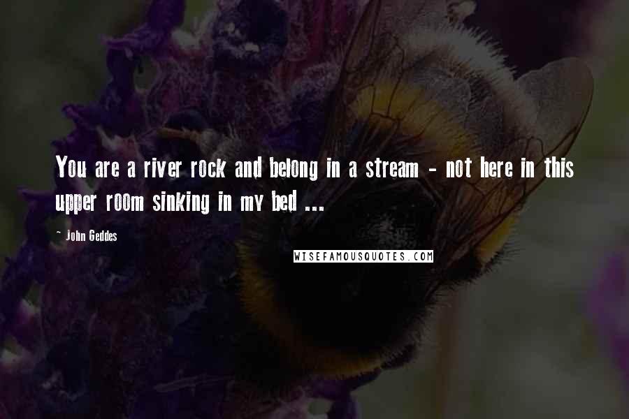 John Geddes Quotes: You are a river rock and belong in a stream - not here in this upper room sinking in my bed ...