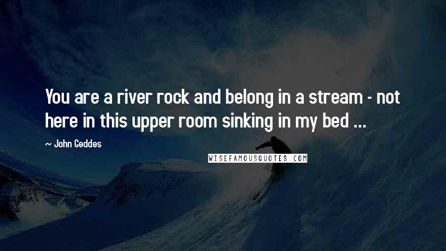 John Geddes Quotes: You are a river rock and belong in a stream - not here in this upper room sinking in my bed ...