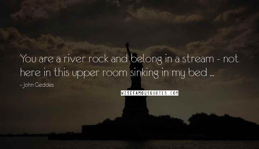 John Geddes Quotes: You are a river rock and belong in a stream - not here in this upper room sinking in my bed ...