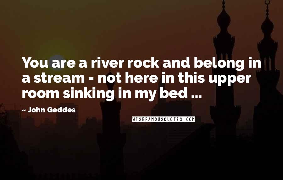 John Geddes Quotes: You are a river rock and belong in a stream - not here in this upper room sinking in my bed ...