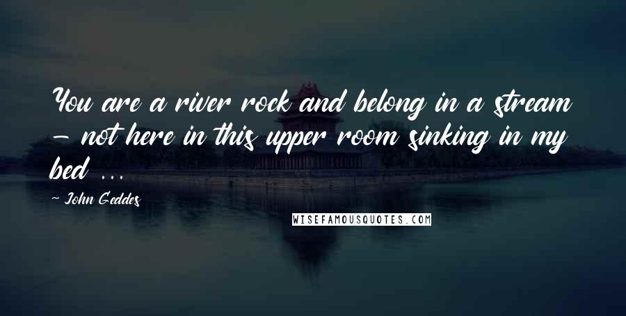 John Geddes Quotes: You are a river rock and belong in a stream - not here in this upper room sinking in my bed ...