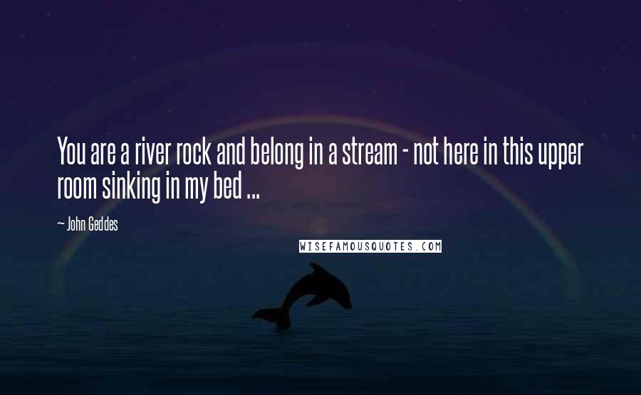 John Geddes Quotes: You are a river rock and belong in a stream - not here in this upper room sinking in my bed ...