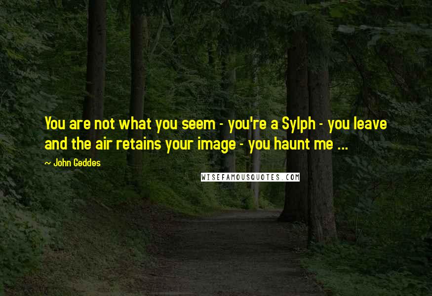 John Geddes Quotes: You are not what you seem - you're a Sylph - you leave and the air retains your image - you haunt me ...
