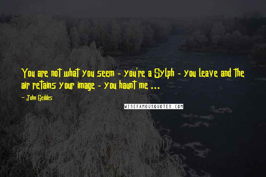 John Geddes Quotes: You are not what you seem - you're a Sylph - you leave and the air retains your image - you haunt me ...