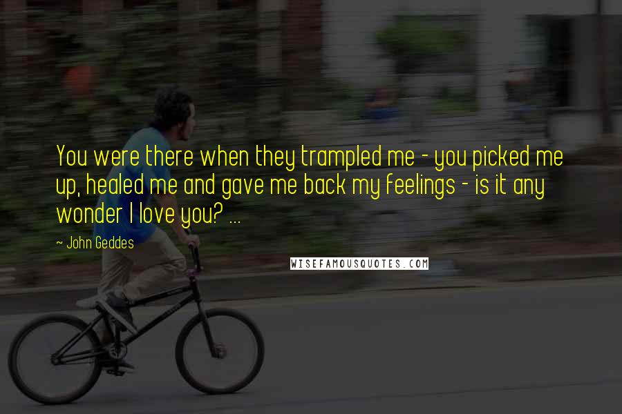 John Geddes Quotes: You were there when they trampled me - you picked me up, healed me and gave me back my feelings - is it any wonder I love you? ...