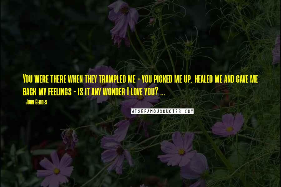 John Geddes Quotes: You were there when they trampled me - you picked me up, healed me and gave me back my feelings - is it any wonder I love you? ...