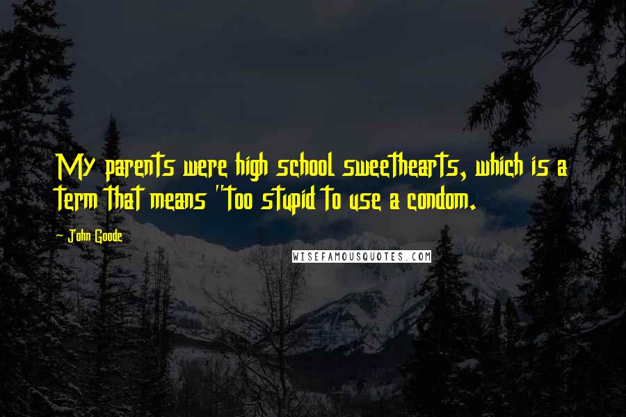 John Goode Quotes: My parents were high school sweethearts, which is a term that means "too stupid to use a condom.