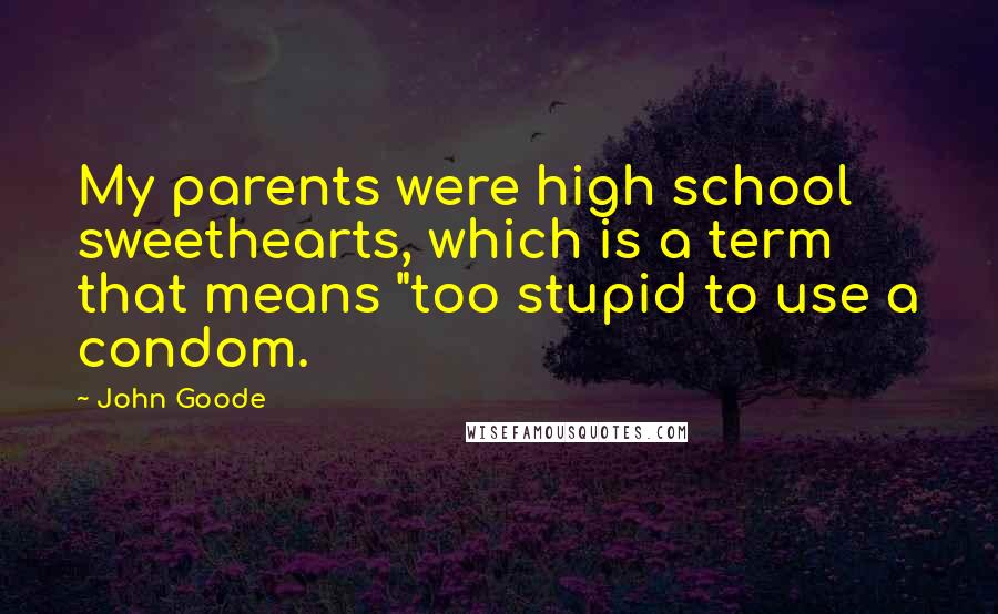 John Goode Quotes: My parents were high school sweethearts, which is a term that means "too stupid to use a condom.