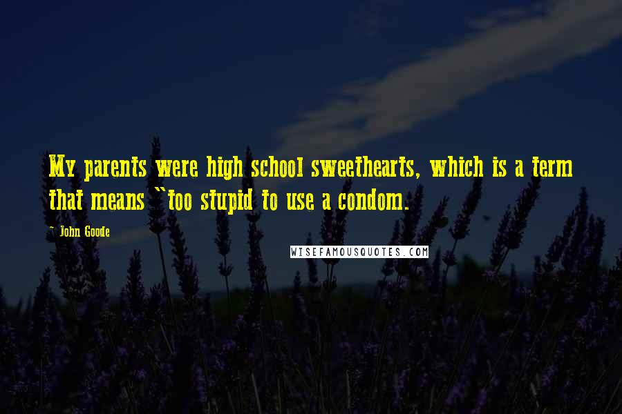 John Goode Quotes: My parents were high school sweethearts, which is a term that means "too stupid to use a condom.