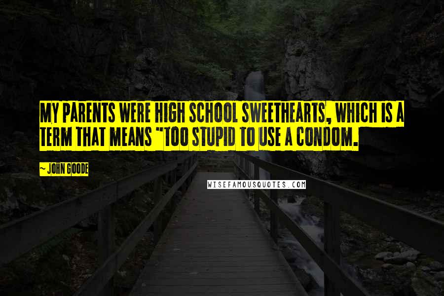 John Goode Quotes: My parents were high school sweethearts, which is a term that means "too stupid to use a condom.