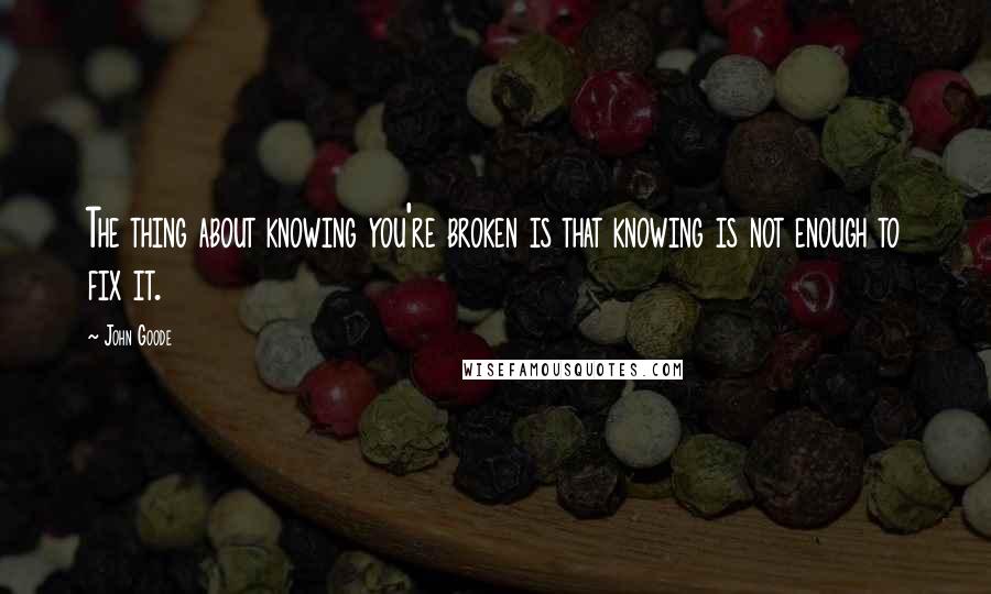 John Goode Quotes: The thing about knowing you're broken is that knowing is not enough to fix it.