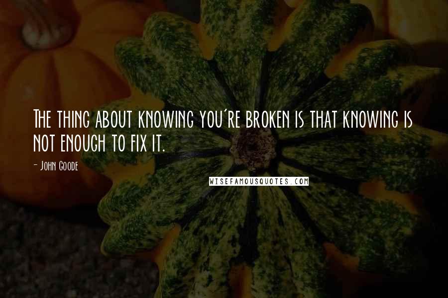 John Goode Quotes: The thing about knowing you're broken is that knowing is not enough to fix it.