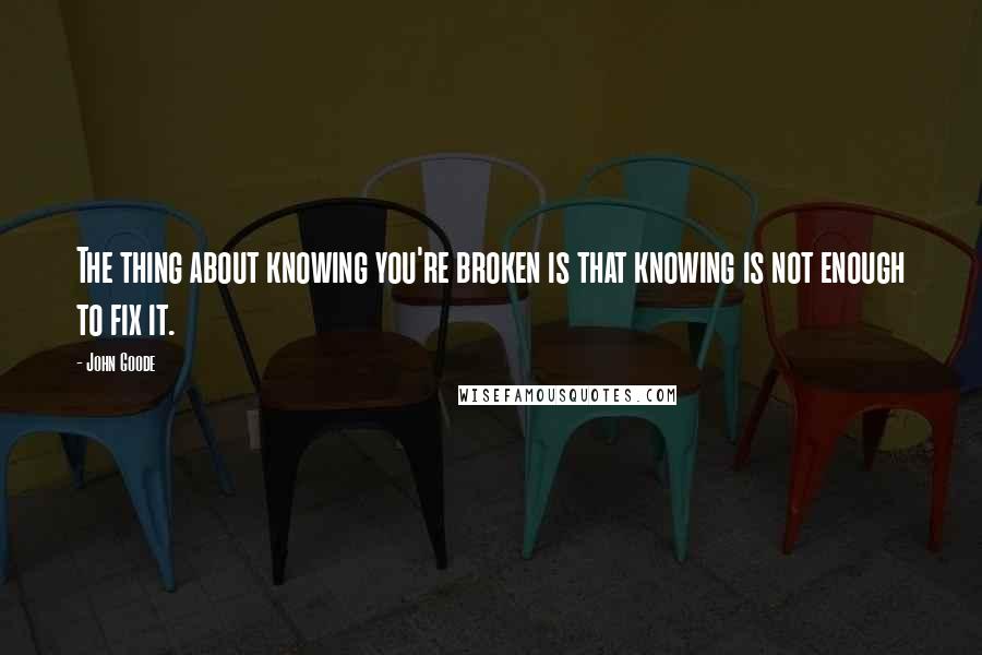 John Goode Quotes: The thing about knowing you're broken is that knowing is not enough to fix it.