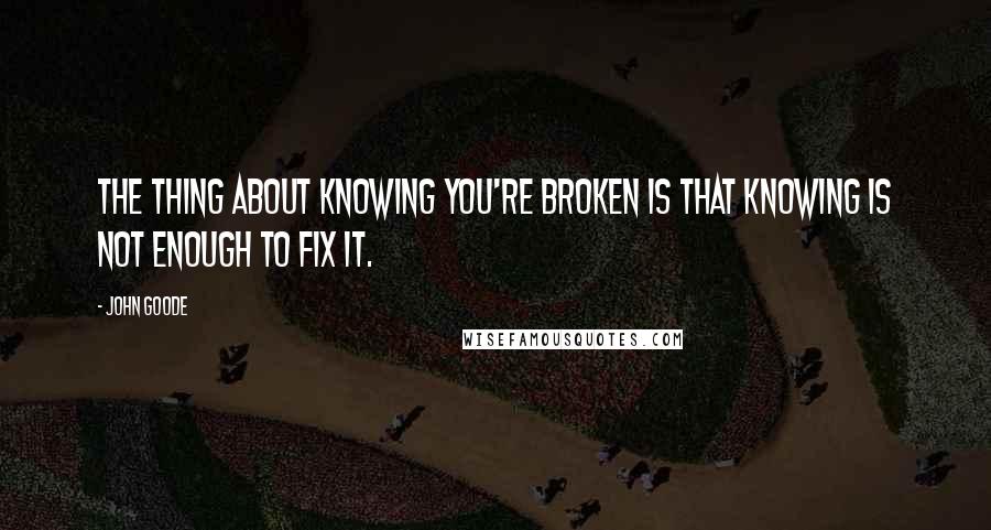 John Goode Quotes: The thing about knowing you're broken is that knowing is not enough to fix it.