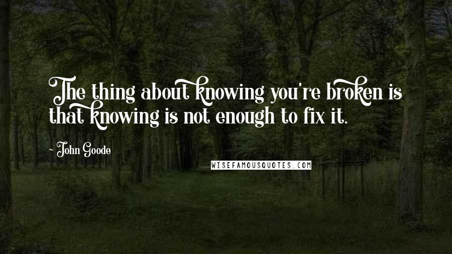 John Goode Quotes: The thing about knowing you're broken is that knowing is not enough to fix it.