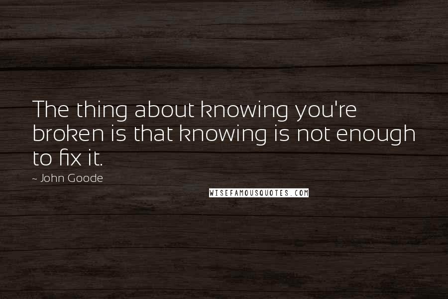 John Goode Quotes: The thing about knowing you're broken is that knowing is not enough to fix it.