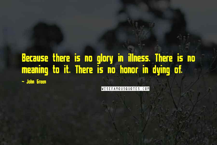John Green Quotes: Because there is no glory in illness. There is no meaning to it. There is no honor in dying of.