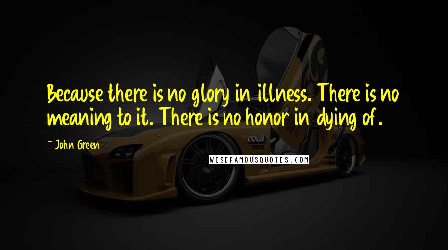 John Green Quotes: Because there is no glory in illness. There is no meaning to it. There is no honor in dying of.