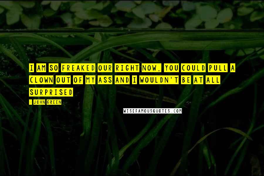 John Green Quotes: I am so freaked our right now, you could pull a clown out of my ass and I wouldn't be at all surprised