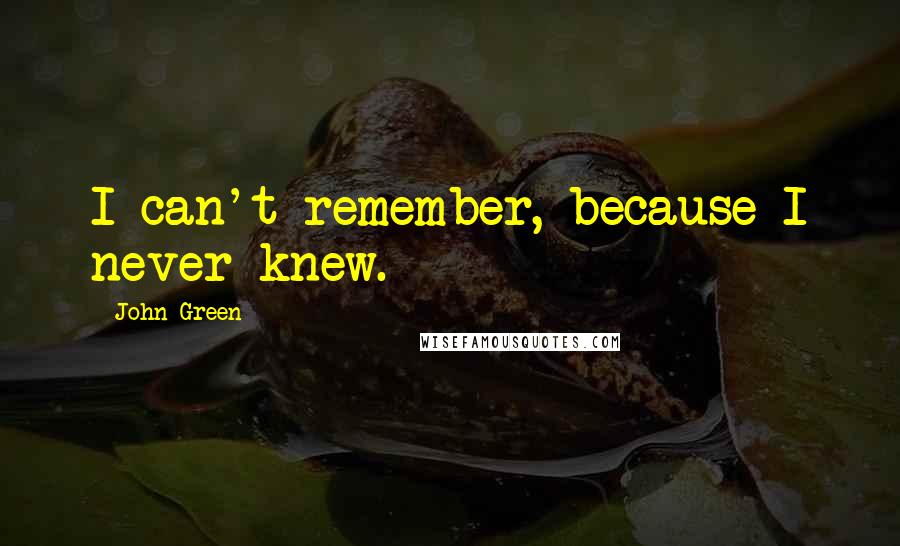 John Green Quotes: I can't remember, because I never knew.