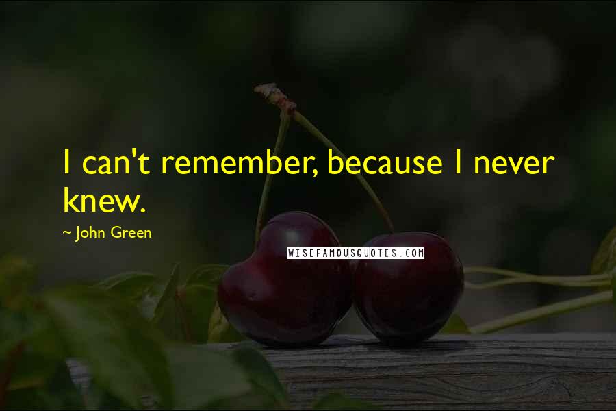 John Green Quotes: I can't remember, because I never knew.