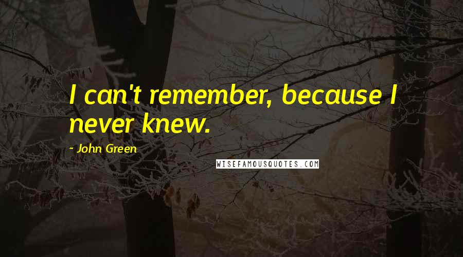 John Green Quotes: I can't remember, because I never knew.
