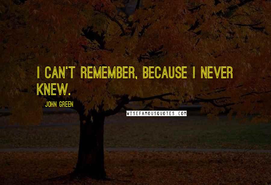John Green Quotes: I can't remember, because I never knew.