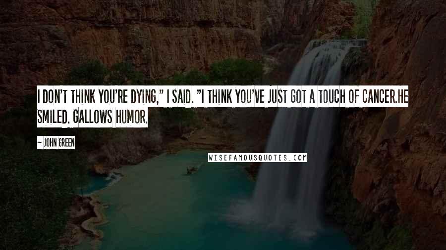 John Green Quotes: I don't think you're dying," I said. "I think you've just got a touch of cancer.He smiled. Gallows humor.
