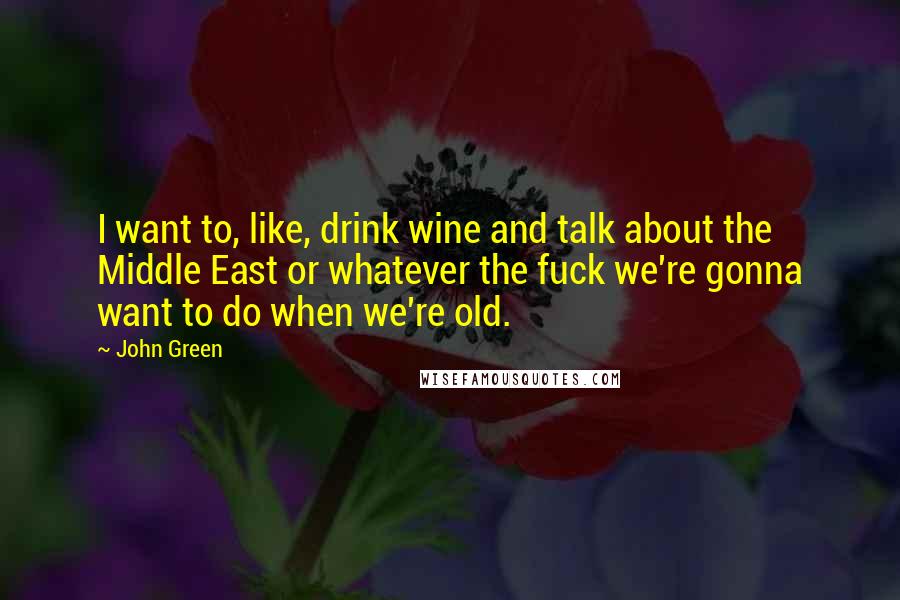 John Green Quotes: I want to, like, drink wine and talk about the Middle East or whatever the fuck we're gonna want to do when we're old.