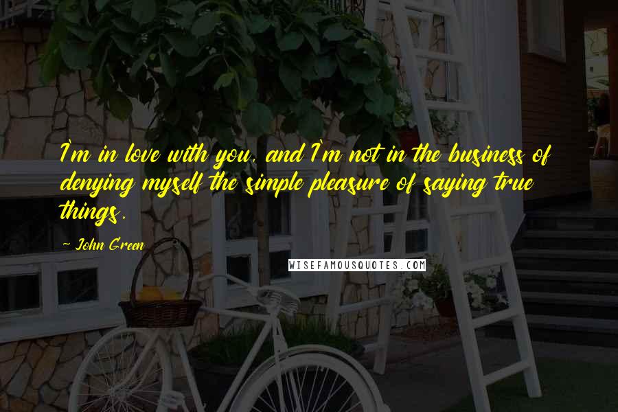 John Green Quotes: I'm in love with you, and I'm not in the business of denying myself the simple pleasure of saying true things.