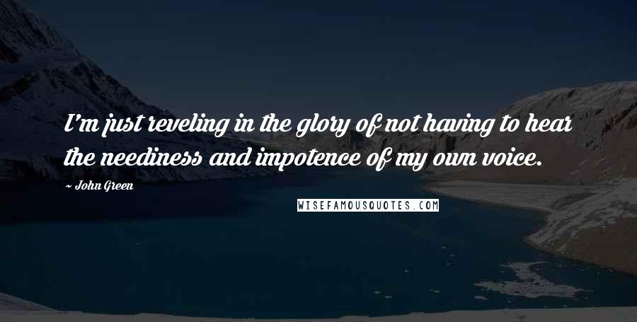 John Green Quotes: I'm just reveling in the glory of not having to hear the neediness and impotence of my own voice.