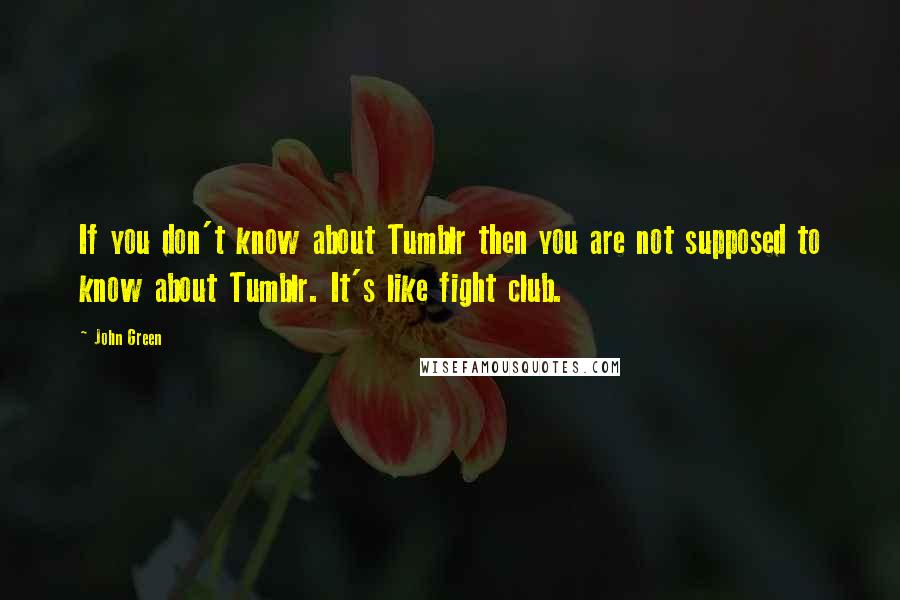 John Green Quotes: If you don't know about Tumblr then you are not supposed to know about Tumblr. It's like fight club.