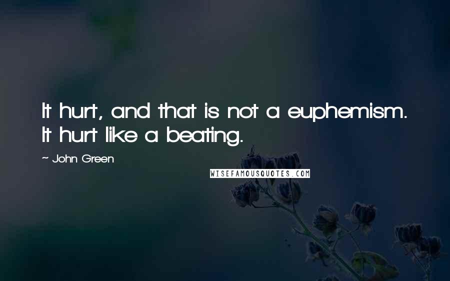 John Green Quotes: It hurt, and that is not a euphemism. It hurt like a beating.