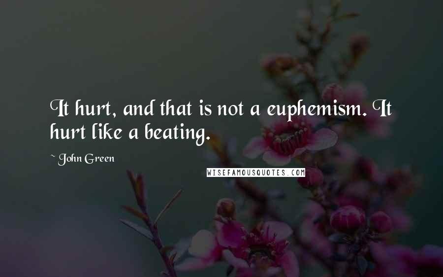 John Green Quotes: It hurt, and that is not a euphemism. It hurt like a beating.