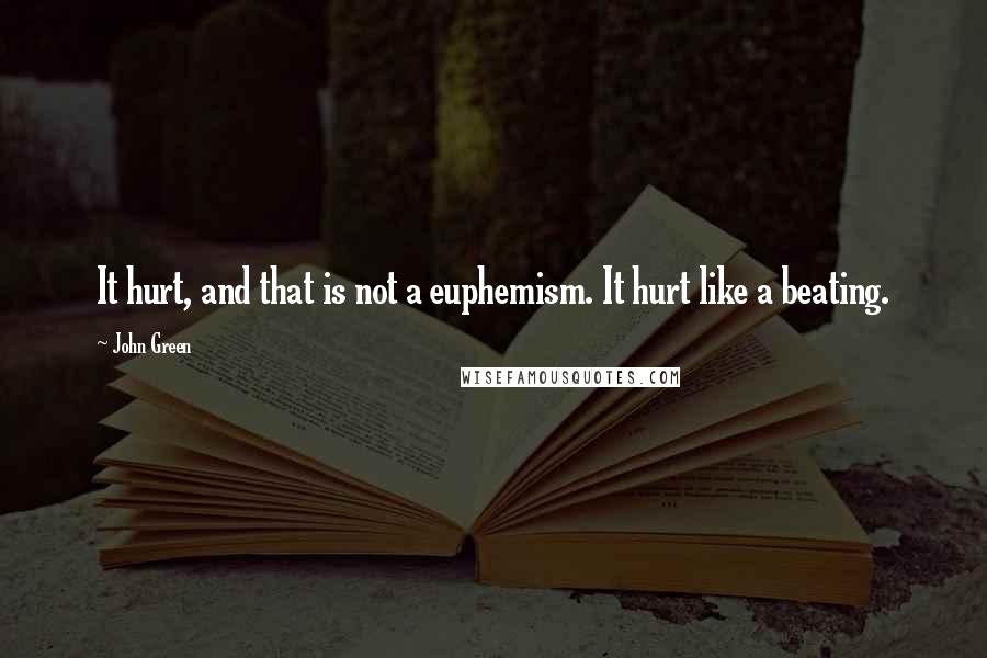 John Green Quotes: It hurt, and that is not a euphemism. It hurt like a beating.