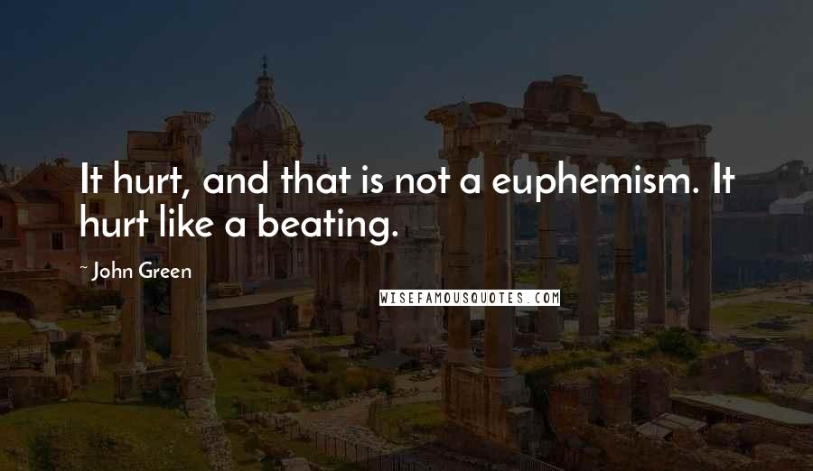 John Green Quotes: It hurt, and that is not a euphemism. It hurt like a beating.