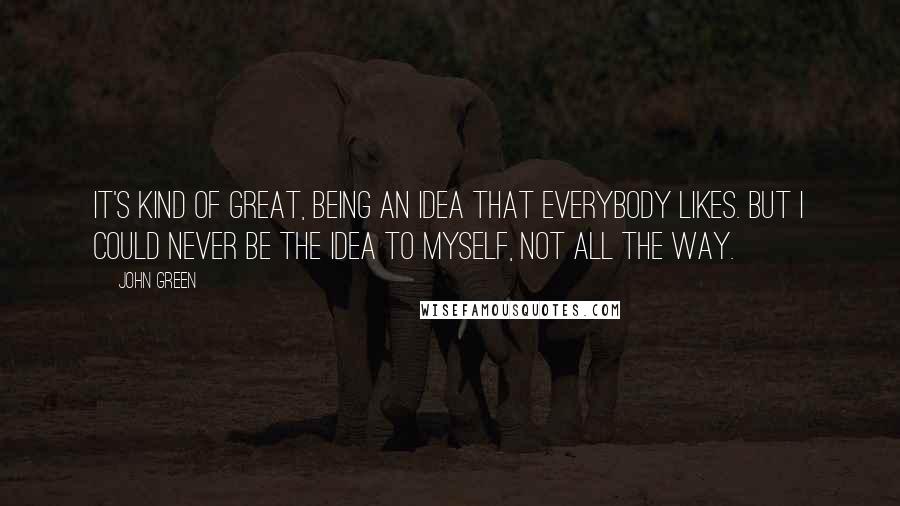 John Green Quotes: It's kind of great, being an idea that everybody likes. But I could never be the idea to myself, not all the way.