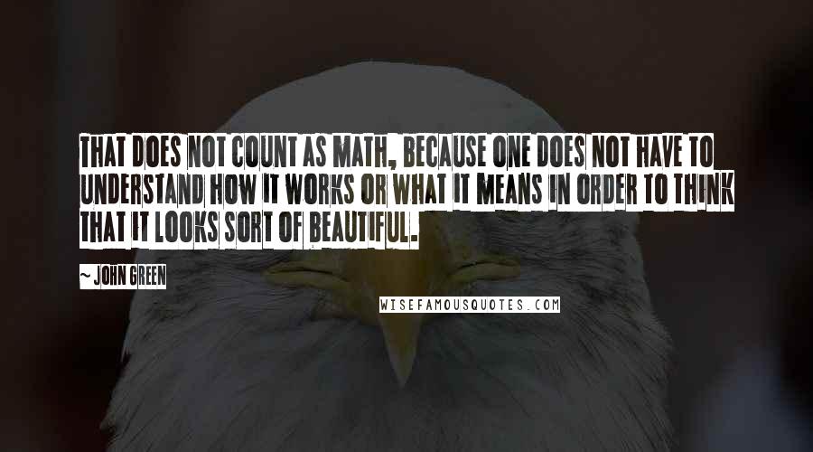John Green Quotes: That does not count as math, because one does not have to understand how it works or what it means in order to think that it looks sort of beautiful.
