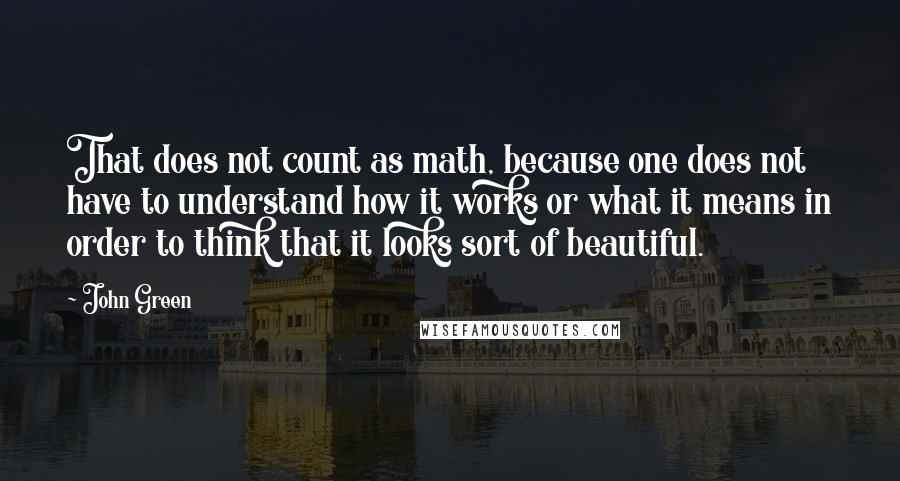 John Green Quotes: That does not count as math, because one does not have to understand how it works or what it means in order to think that it looks sort of beautiful.