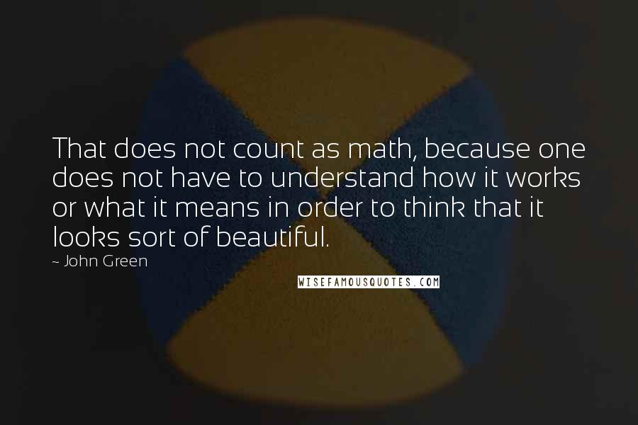 John Green Quotes: That does not count as math, because one does not have to understand how it works or what it means in order to think that it looks sort of beautiful.