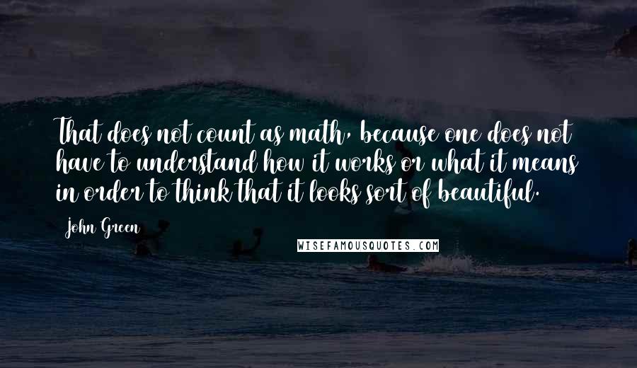 John Green Quotes: That does not count as math, because one does not have to understand how it works or what it means in order to think that it looks sort of beautiful.
