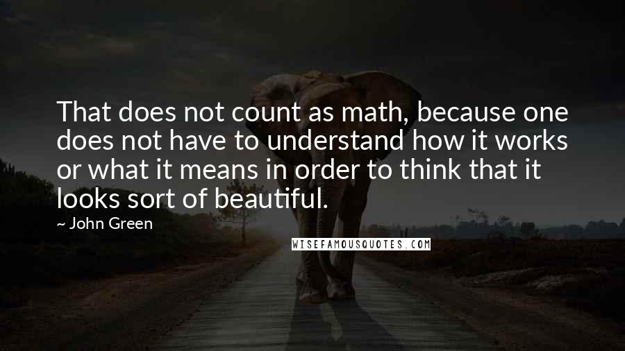 John Green Quotes: That does not count as math, because one does not have to understand how it works or what it means in order to think that it looks sort of beautiful.