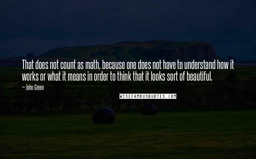 John Green Quotes: That does not count as math, because one does not have to understand how it works or what it means in order to think that it looks sort of beautiful.