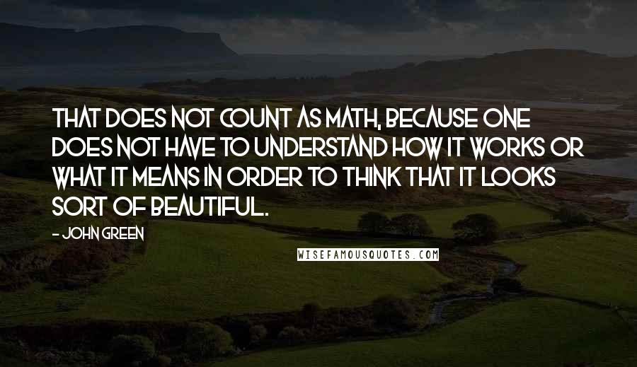 John Green Quotes: That does not count as math, because one does not have to understand how it works or what it means in order to think that it looks sort of beautiful.