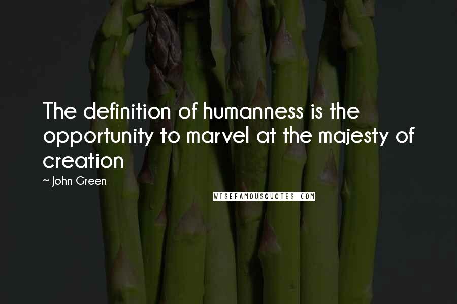 John Green Quotes: The definition of humanness is the opportunity to marvel at the majesty of creation