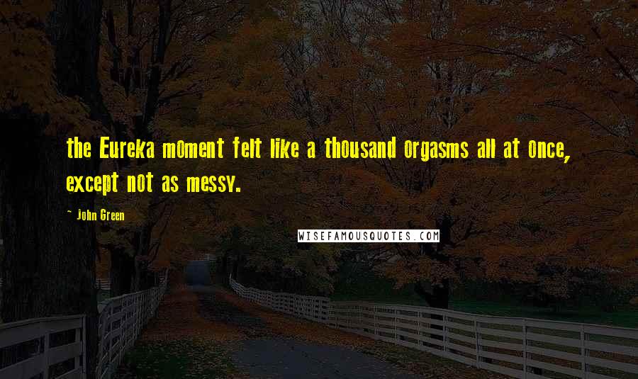 John Green Quotes: the Eureka moment felt like a thousand orgasms all at once, except not as messy.